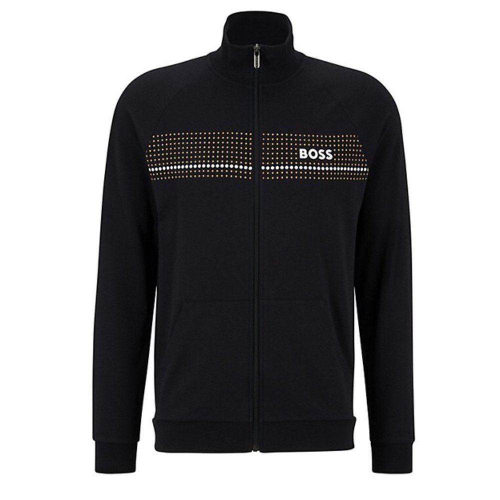 HUGO BOSS Zip-up loungewear jacket with dot stripes & logo Size L *New w/ Tags*